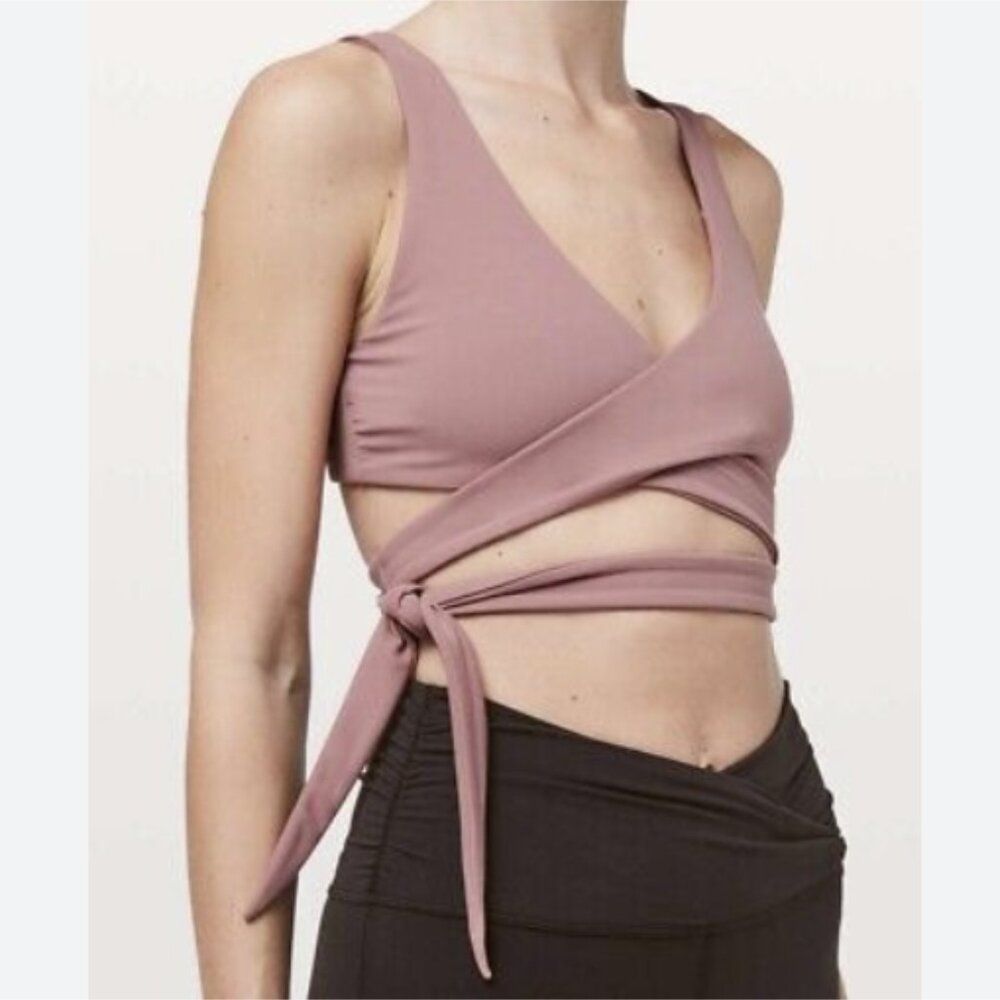 Lululemon Still Your Mind Bra Quicksand Pink Wrap Tie Crop Top Nulu Size 6
